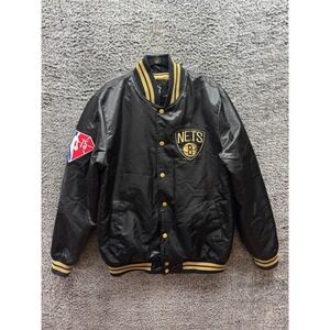 Starter Black Label 75th Anniversary Brooklyn Nets Jacket Black Gold Mens Size L